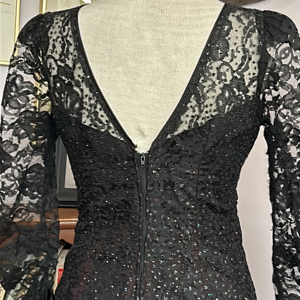 Vintage Black Sequin & Lace Cocktail Dress 4 - Picture 7 of 11